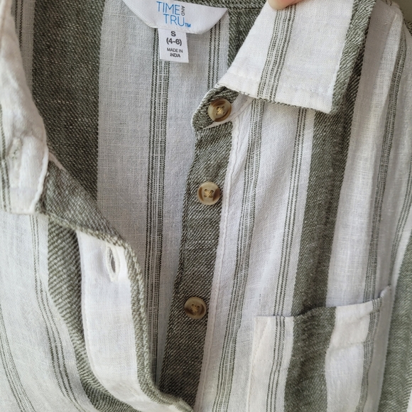 Linen/Lyocell Blend Sleeveless Striped Button Front Collar Henley Top Sz Small - Picture 5 of 10